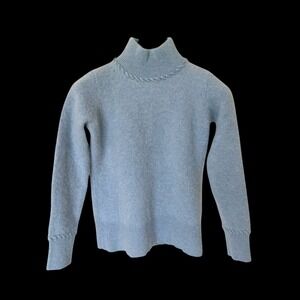 Theory Cross Stitch Cashmere Sweater Women Mock Neck Teal Green Used No Tag